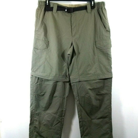 EDDIE BAUER Men's XL x 30 Hiking Cargo Two in one Green Shorts/Pants With Belt